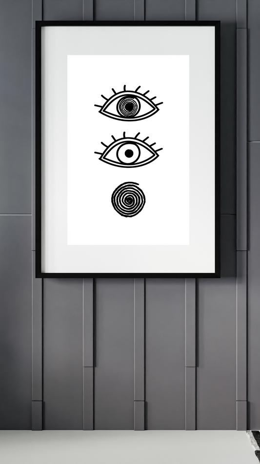 Crazy Eyes | Minimalistic Black and White Home Decor | Matte Poster (Frame Not Included)