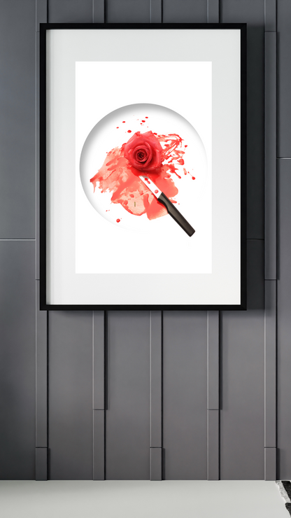 A Red Romance | Red Rose Minimalistic Decor |  Matte Poster (Frame Not Included)