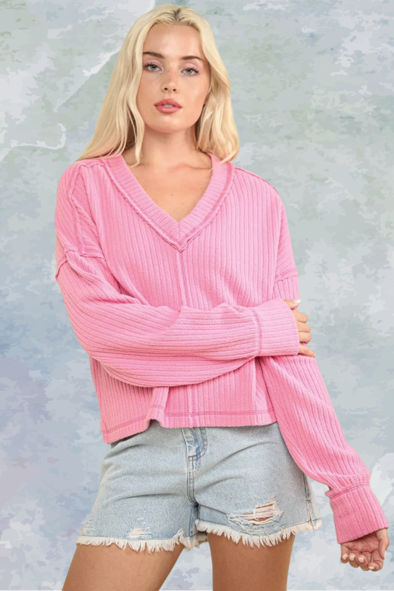Bubblegum V-Neck Soft Knit Sweater