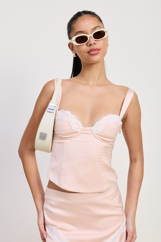 BLUSH / S Romance in Venice Satin Bustier Lace Cami Top