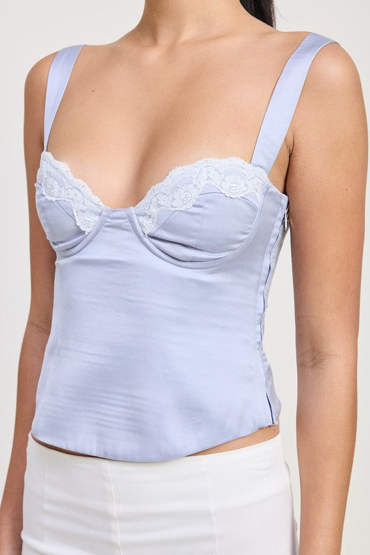Romance in Venice Satin Bustier Lace Cami Top