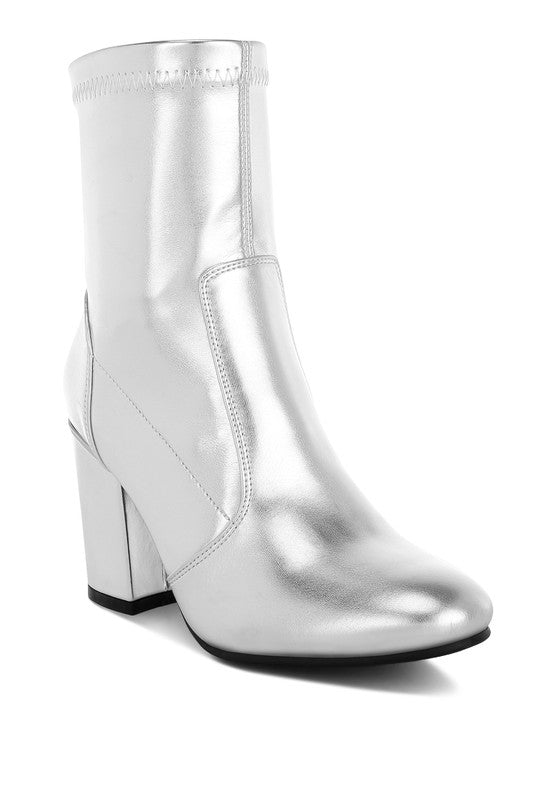 Silver / US-5 / UK-3 / EU-36 Tirana Metallic Pleather Sock Boots